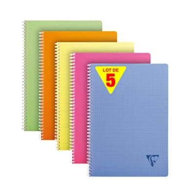 Image de Clairefontaine 328126Cpack Collection Linicolor Fresh Lot de 5 Cahiers à Spirale A4 21x29,7 cm 180 Pages Petits Carreaux Papier Blanc 90 g Couverture Polypro Transparent Couleurs Aléatoires