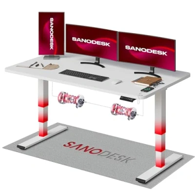 Image de SANODESK EC4 Bureau Assis Debout(160x80cm), Réglable en Hauteur avec 2 Moteurs Puissants, Électrique Commande à mémoire et 3 Colonnes(Cadre Gris+Plateau Érable)