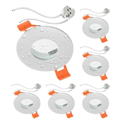Image de ledscom.de 6 cadres d&#039;encastrement au plafond pour salle de bain ERID, pièce humide, bain, IP44, rond, blanc mat, douille GU5.3 incluse