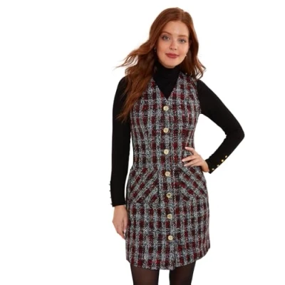 Image de Joe Browns Vintage Check Patch Pocket Pinafore Mini Dress Robe décontractée, Gris foncé, 42 Femme