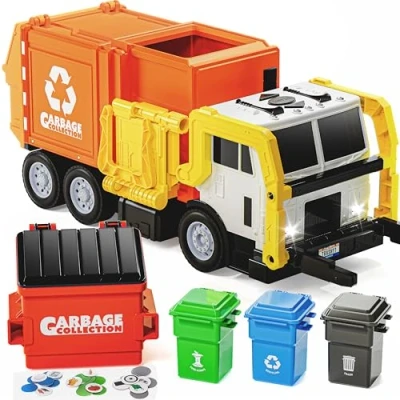 Image de JOYIN Grand Camion Poubelle de 40 cm Jouet à Friction avec lumières et Sons Chargement Frontal 3 Poubelles Latérales 30 Cartes