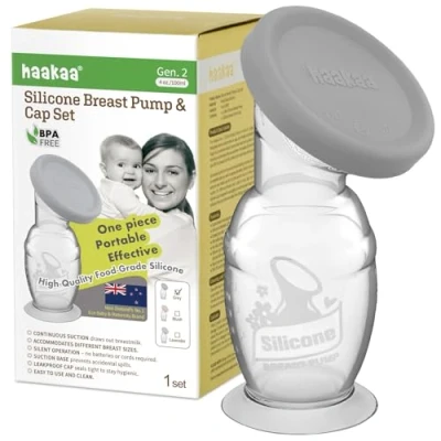 Image de haakaa Tire lait manuel avec base d&#039;aspiration et couvercle en silicone 100 ml