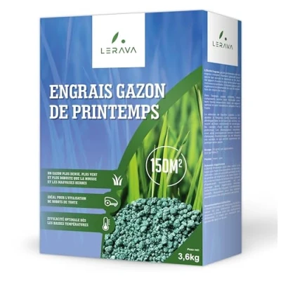 Image de LERAVA® printemps Engrais gazon 150m² pelouse libération d&#039;azote sur 3 mois fertilisant avec Bacillus subtilis Augmente la résistance des graminées engrais+gazon