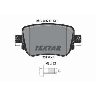 Image de TEXTAR 2511003 Jeu de plaquettes frein non préparé pour indicateur d&#039;usure avec vis d&#039;étrier VOLKSWAGEN: Polo VI, Sharan II, Passat NMS