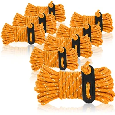 Image de com four® 8X haubans Chaque 4m pour Le Camping réfléchissant en Orange Cordon de Tente avec Boucle hauban tendeur Corde Sangle tempête