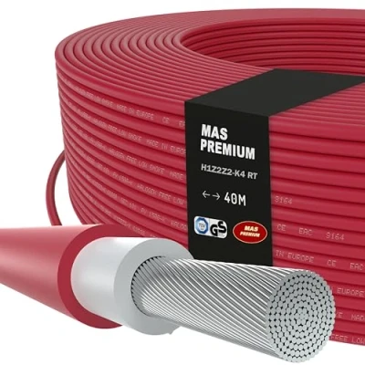 Image de MAS Premium Câble solaire H1Z2Z2 K 4, 6, 10 mm², 5 200 m, TÜV 2 sans halogène, double isolation, pose libre ou fixe dans les installations photovoltaïques (H1Z2Z2 rouge, 40 m)