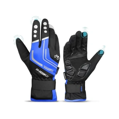 Image de INBIKE Gants Velo Homme VTT Hiver Cyclisme de Route Chaud Thermique Impremeable Tactile Femme Gant Cycliste Chauffant Travail Gel Rembourre Coupe Vent Bleu L