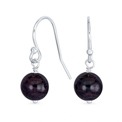 Image de Boucles D&#039;Oreilles Pendantes En Argent Sterling 925 Avec Perles Rondes Simples Et Unies Améthyste Violette Foncée, Fermoir Français Forme De Poisson. Pierre Naissance Février
