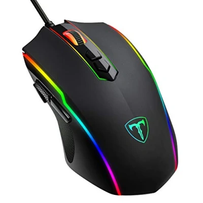 Image de souris de jeu RVB filaire, Vollion avec 8 boutons programmables, rétroéclairage chroma RVB, 7200 DPI réglable, prise en main confortable, optique ergonomique bouton Shutton,