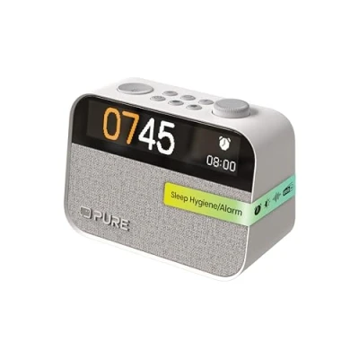 Image de Pure Moment Réveil de Chevet et Bureau (Radio Numérique Dab+/FM, Bluetooth, Machine à Bruit Blanc, Aide au Sommeil, Lumière Réveil, Veilleuse, Affichage Réglable) Blanc