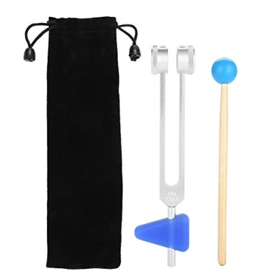 Image de de Fin d&#039;année Diapason, Diapason en Alliage d&#039;aluminium 136,1 Hz 9,1 x 1,6 Pouces Kit d&#039;instruments Argent Basse fréquence avec maillet et Triangles Silicone