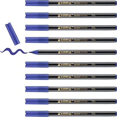 Image de edding 1340 feutre pointe pinceau bleu 10 stylos de flexible pour la peinture, l&#039;écriture et le dessin carnets, mandalas, calligraphie