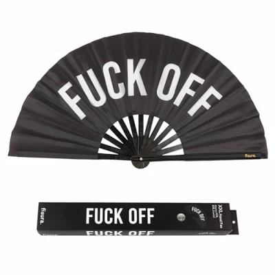 Image de Fisura Grand éventail Pliable “f*CK Off. Éventail Original avec Message Noir XXL. en Bambou. Dimensions : 64 x 33 centimètres.