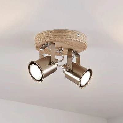 Image de Lindby Spot Mikadi à intensité variable (Moderne) en Marron Bois e. a. pour Salon &amp; Salle manger (à 2 lampes, GU10), Lampe encastrable, plafonnier, applique