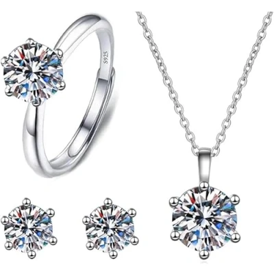 Image de FDEETY Parure de Bijoux pour Femme Argent Sterling 925 avec Pendentif, Boucles D&#039;oreilles, Collier, Ensemble en Cristal Oxyde Zirconium Blanc Cadeau Mariage, Fiançailles
