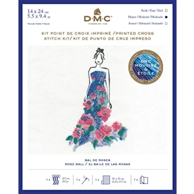 Image de DMC Kit point de croix Bal roses complet : Toile, Fil à broder, aiguille et insctructions complètes Niveau intermédiaire