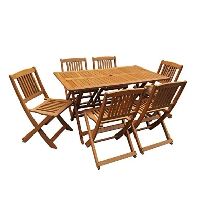 Image de Salon de jardin bois exotique &#039;Hongkong&#039; Maple Marron clair 6 places assises Table et chaises pliables