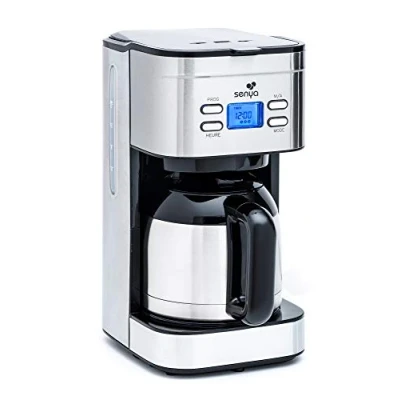 Image de Senya cafetière électrique programmable Inox Hot Coffee, verseuse isotherme en acier inoxydable, fonction sélecteur d’arôme, maintien au chaud, 1,2L, 800W, SYBF CM025