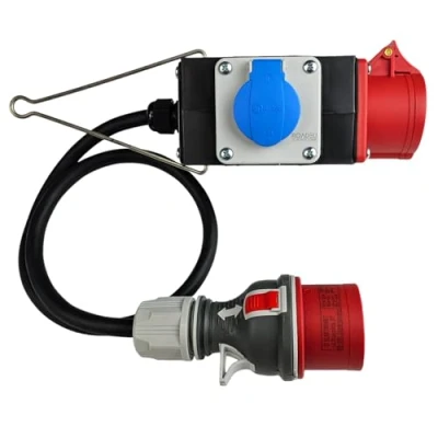 Image de RoadEu Coffret Combiné Fiche 16A, Prise16A 3P+N+E et Prises 2P+E. Mobile Distributeur de Courant. Câble en Caoutchouc 0,5m