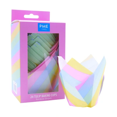 Image de 24 PME Caissettes à muffins en forme de tulipe, Rayures arc ciel, Motif Rayé Multicolore