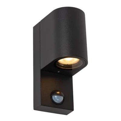 Image de LUCIDE ZARO IR Spot mural/Applique mural Intérieur/Extérieur 1xGU10 IP65 Détecteur De Mouvement &amp; Jour/Nuit (désactivable) Noir