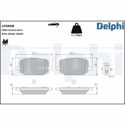 Image de DELPHI LP3698 Jeu de plaquettes frein non préparé pour indicateur d&#039;usure avec tôle anti bruit accessoires