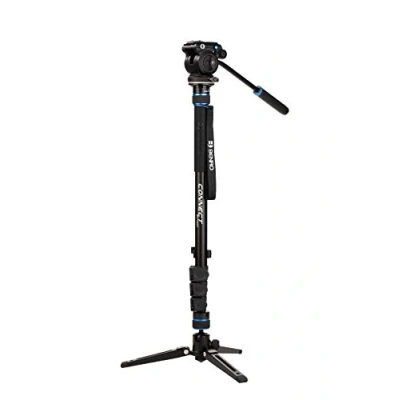 Image de Benro Connect Video Monopod with S2 Pro Flat Base Fluid Head, Head Mounts to 3 Leg Base, 2.5kg Max, Folding w/Ball Lock, Flip Carrying Case