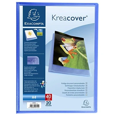 Image de Exacompta Réf. 5722E 1 Protège documents Kreacover Chromaline 20 pochettes cristal lisse 40 vues pour A4 dim 24 x 32 cm couverture en polypro semi rigide couleur bleu