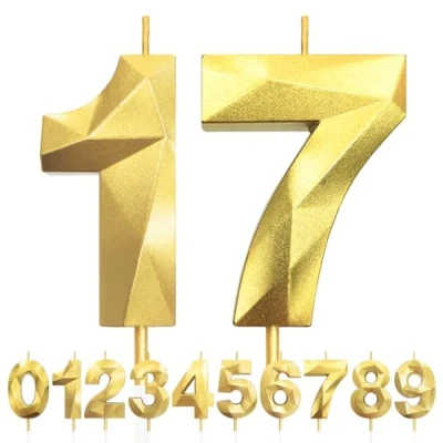 Image de Bougies D&#039;anniversaire pour 17 ans, Numéro Doré, 3D de Gâteau Décoration, D&#039;anniversaire, Décorations Fête Mariage