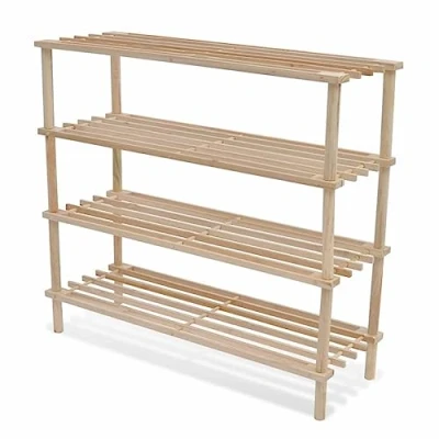 Image de vidaXL 2X Bois de Sapin Solide Range Chaussures à 4 Etagères Meuble Rangement