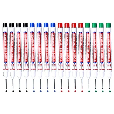 Image de BetterJonny 16 Pièces Marqueurs Trou Profond, Stylo Marqueur Charpentier Indélébile à Pointe Fine de 20 mm pour des Marquages Endroits Difficiles d&#039;Accès(Bleu Rouge Noir Vert)