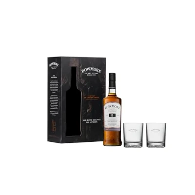 Image de Bowmore 9 ans Islay Single Malt Scotch, coffret avec 2 verres, Whisky Ecossais, 40% 70 cl