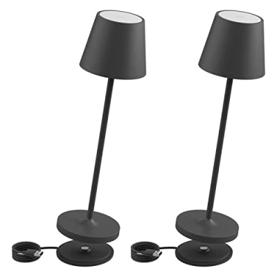 Image de K Bright Lampe de table à batterie LED Dimmable luminosité Rechargeable Couleur Lumière blanche froide Pour l&#039;intérieur et l&#039;extérieur Contacter la base recharge gris foncé(2 pièces)