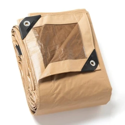 Image de GUARD SHIELD Bâche avec œillets Imperméable 6 m x 8 Beige/kaki Multifonction En polyester 120 g/m² de protection multi usages Indéchirable et