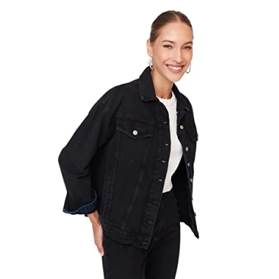 Image de Trendyol Veste régulière Unie à col Revers Manteau, Noir, XS Femme