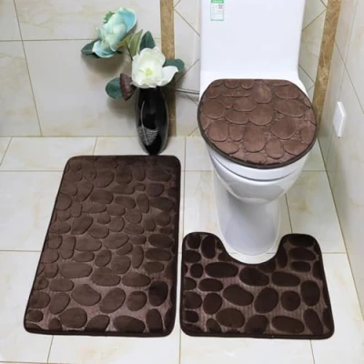 Image de ele ELEOPTION Ensemble de Tapis Bain Autoportant Antidérapant, en Mousse à Mémoire Forme Doux et Confortable Respirant, Absorbant l&#039;eau (Lot 3 Marron)