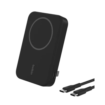 Image de Belkin BoostCharge Pro Batterie Externe sans Fil 8 000 mAh avec Qi2 (Chargeur Portable Compatible MagSafe, Support intégré, pour iPhone 16, 16 Plus, Pro, Max, 15, etc., Noire)
