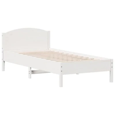 Image de vidaXL Cadre de Lit avec Tête Lit, Simple Sommier à Lattes, Adulte, Meuble Chambre, Moderne, Blanc 842567