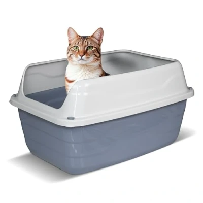 Image de Snugsy Bac à Litière Grand Toilette pour Chat Ouvert avec Bords Hauts Amovible Facile Nettoyer 56 x 40 cm XL Gris