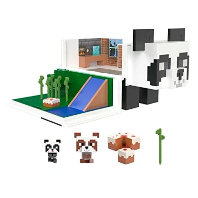 Image de Mattel Minecraft Coffret Collection Mini Têtes Modulables, La maison du Panda avec 1 à 2 niveaux et figurines de pandas, Jouet Enfant, Dès 3 ans, HLL25