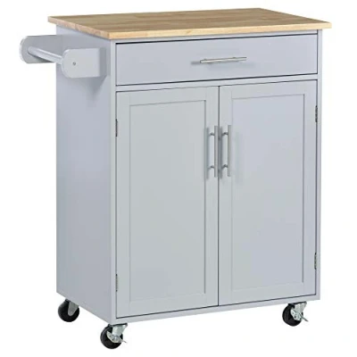 Image de HOMCOM Desserte de Cuisine sur roulettes Chariot Service Ilot avec tiroir Placard et Porte torchons 83l x 45P 91,5H cm Gris