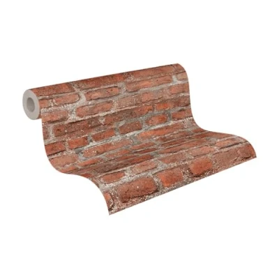 Image de A.S. Création Papier peint intissé pierre en rouge, gris et multicolore pour différentes pièces de 10,05 m x 0,53