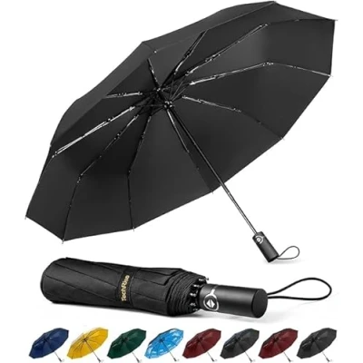 Image de TechRise Parapluie Pliable, Automatique Compact Coupe vent avec 10 Baleines, Ouverture et Fermeture Automatiques à un Seul Bouton, de Voyage Portable pour Hommes Femmes, Noir