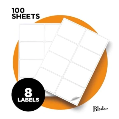 Image de Blake Purely Labels, 8 par feuille A4, paquet de 100 feuilles, 800 au total, étiquettes autocollantes simples pour imprimante d&#039;adresse, adaptées aux imprimantes numériques 99,1 x 67,7 mm