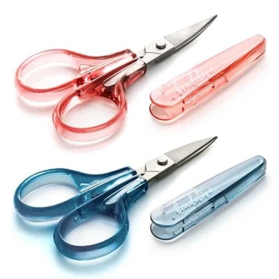 Image de Beaditive détail craft ciseaux set (2 pc.) courbes et droites, sharp, compact couture, broderie, coupe papier, crafting acier inoxydable couvercle de protection (Bleu)