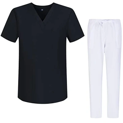 Image de Misemiya Ensemble Uniformes Unisexe Blouse Uniforme Médical avec Haut et Pantalon Ref.G713 6802 X Small, Noir 68