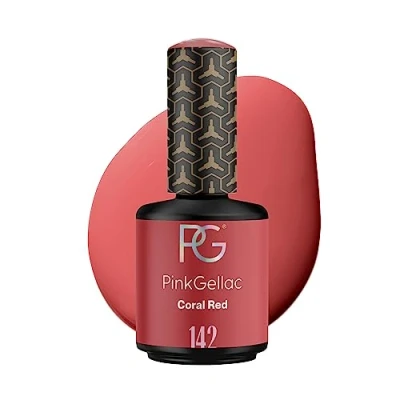 Image de Pink Gellac Vernis Semi Permanent 142 Coral Red 15 ml à Ongles Gel Rouge Pour 14+ Jours de Manucure Impeccable Facile Utiliser Enlever