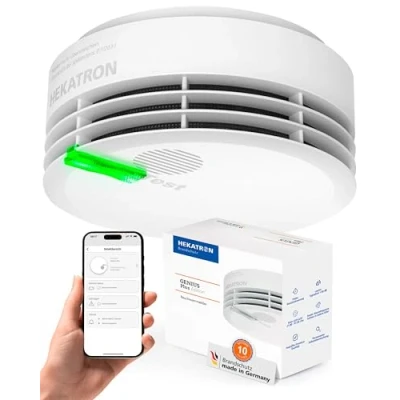 Image de Hekatron Genius Plus Edition Détecteur de fumée avec piles et patins adhésifs inclus En blanc