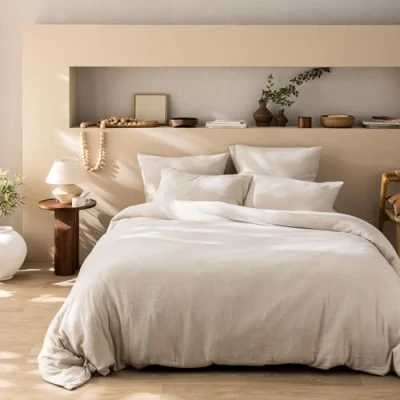 Image de MATT &amp; ROSE Housse de Couette Unie Double Gaze Coton 240x220cm 100% qualité supérieure Oeko TEX Naturel