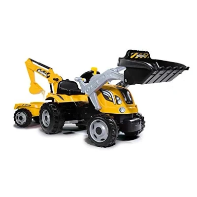 Image de Smoby Tracteur Builder Max + Remorque Tractopelle Enfant Siège Ajustable Volant avec Klaxon 710301